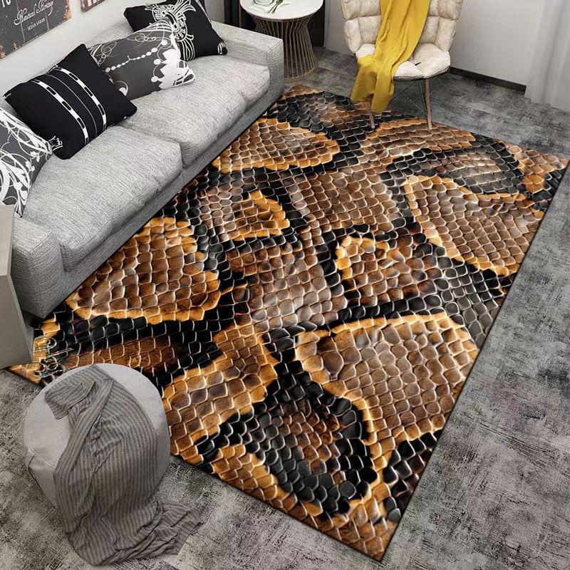 Realistic Snake Skin Pattern Rug with Brown and Orange Scales Design Suitable for Use As an Anti-slip Game Mat for Living Room and Bedroom Sofas