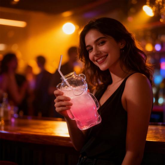 Bear Shaped Glass Cup 320ml Cute Teddy Bear Wine Glass Unique Champagne Tumbler Juice Drinking Glassware Birthday Gift