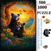 500pcs-1000pcs, Handmade Jigsaw Puzzle, Paper Jigsaw Puzzle, Jigsaw Puzzle, White Card Material, (Mama Bear And Two Bear Cubs Watching The Sunrise in
