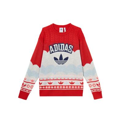 adidas Originals FW24 Rok Hada Limitovaná Edícia LNY Pletený Pulóver Séria Okrúhly Výstrih Mäkký Pohodlný Sveter Unisex Sveter Červená Biela JL8367