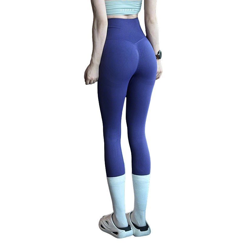 Foreign Trade New Peach Hip Sexy Buttock Lifting Fitness Pants Women High Waist Stretch Seamless Knitted European and American Yoga Sports Trousers