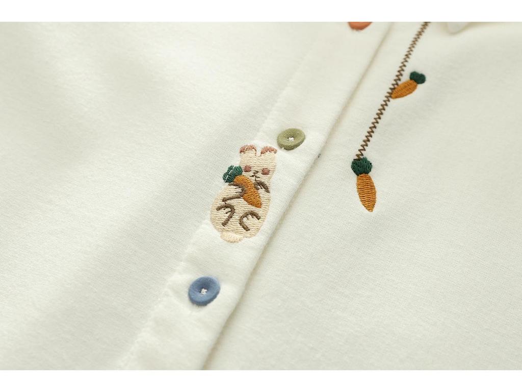 Women's Warm Autumn/Winter Velvet Shirt with Artistic Rabbit & Radish Embroidery