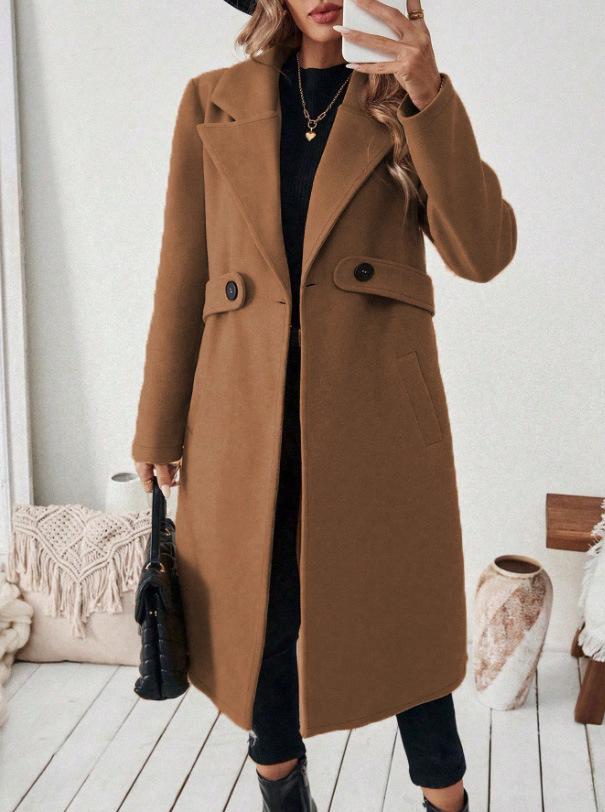 European-American Autumn/Winter Hot-Selling Woolen Double-Breasted Turn-Down Collar Coat (2025)