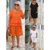 Spring/Summer 2026 Cotton Linen Two-Piece Set with Ruffled Short Sleeve Top and Pocketed Shorts