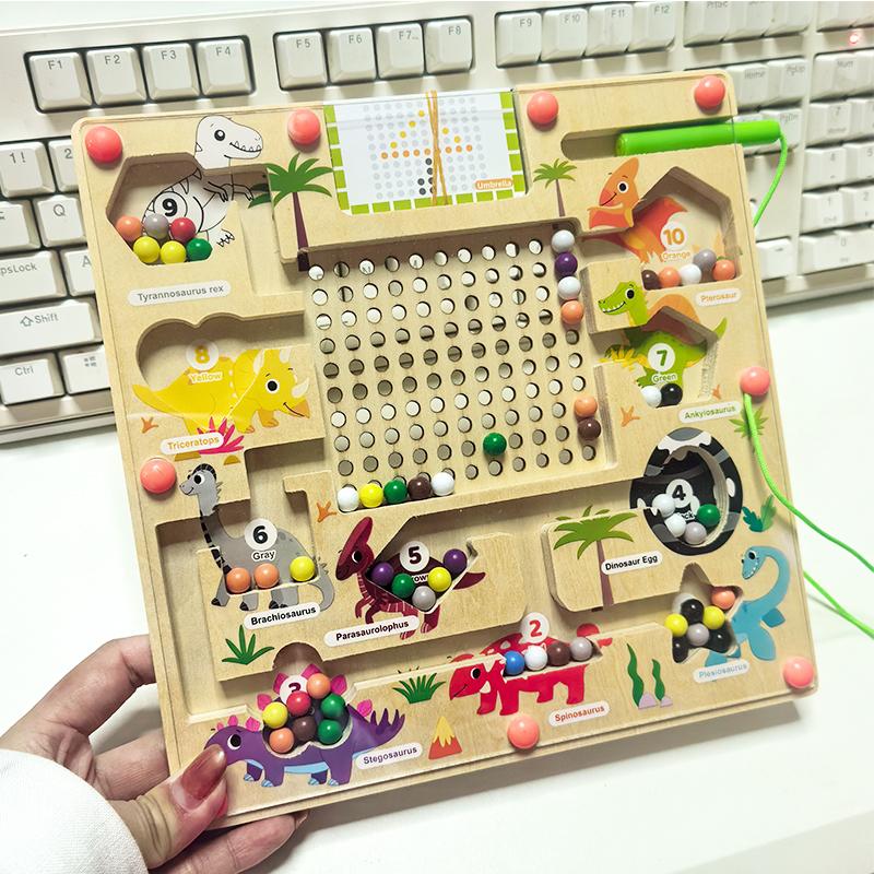 Non-Toxic Magnetic Color And Number Maze Montessori Dinosaur Counting Matching Learning Puzzle Board Toddler Fine Motor Skills Travel Toys