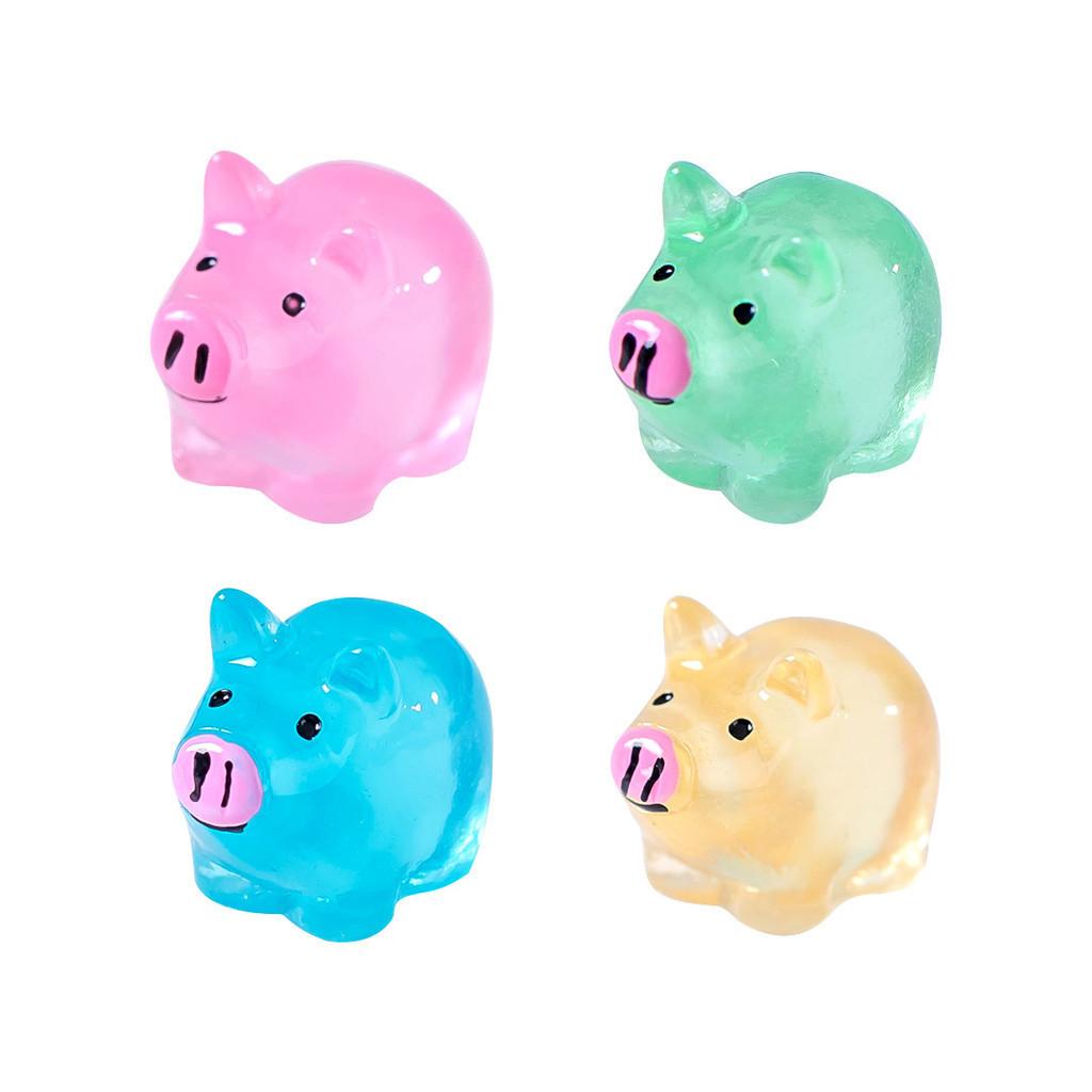 Cute Luminous Pig Resin Figurine For Miniature Garden And Desktop Decor