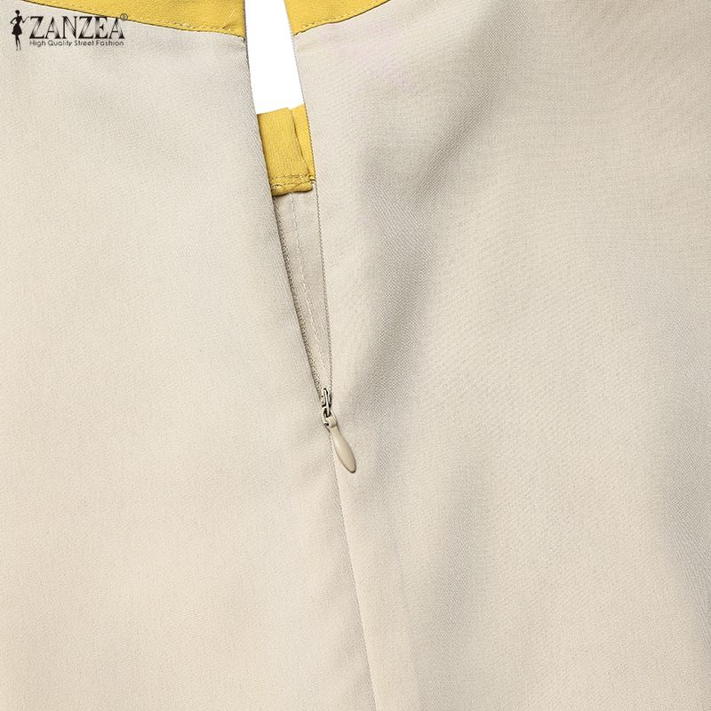 ZANZEA Women Splice Round Neck Casual Short Sleeve Dress