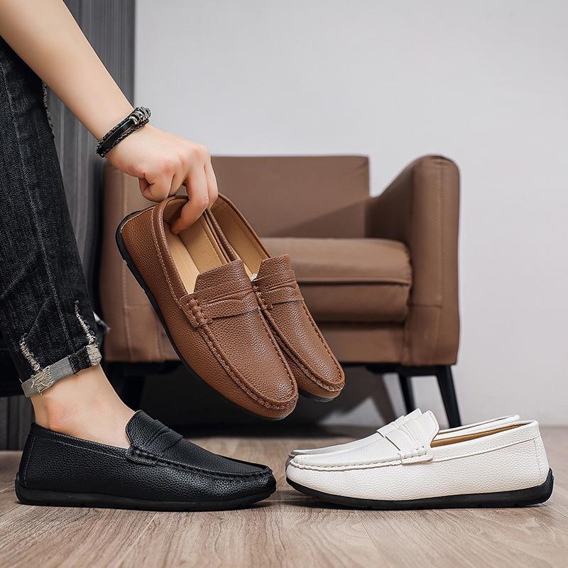 Doudou shoes men's summer breathable men's shoes British casual leather shoes one pedal trendy shoes men