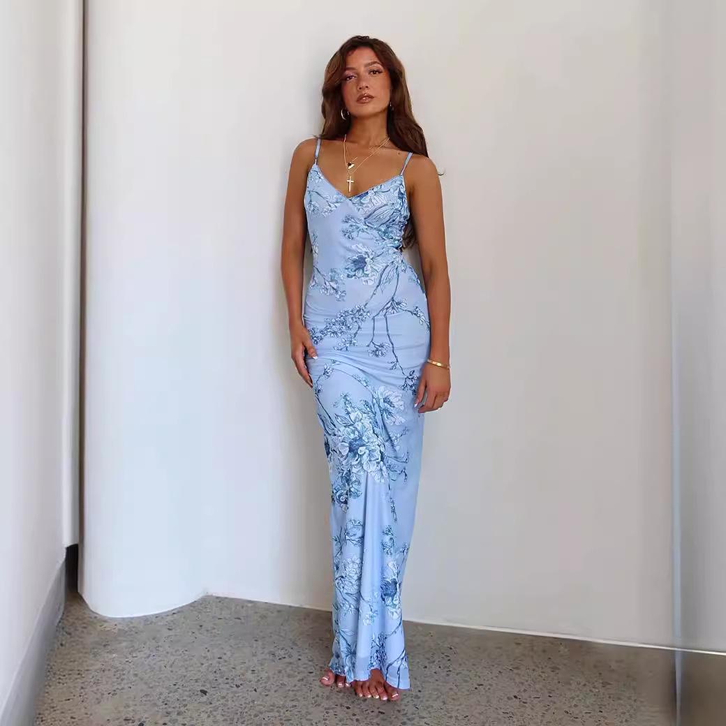 GMXIA Женское длинное платье Holiday Chic Slim Print Design Sense Halter Dress Женское платье S