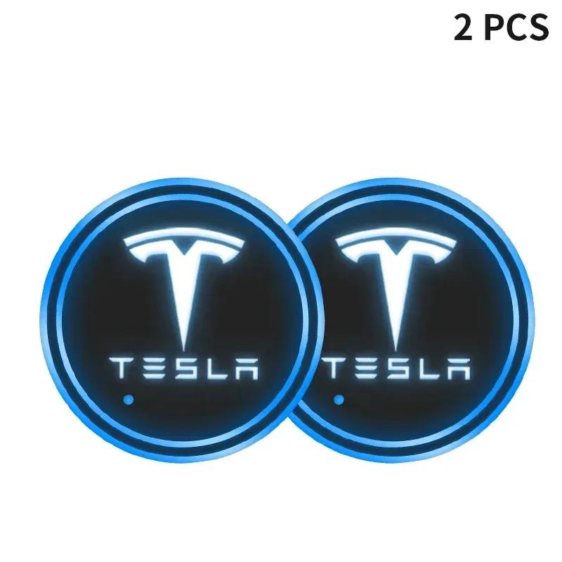 

2Pcs Car LED Coaster Light Water Cup Bottle Holder Interior Mat for Tesla Model 3 Model S Roadster Cybertuck Model X Model Y
