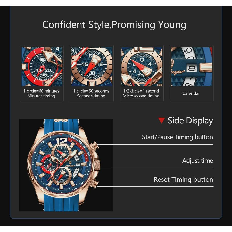POEDAGAR Luxury Watch For Men Date Chronograph Luminous Waterproof Silicone Male Watch Fashion Sports Quartz Men's Watches
