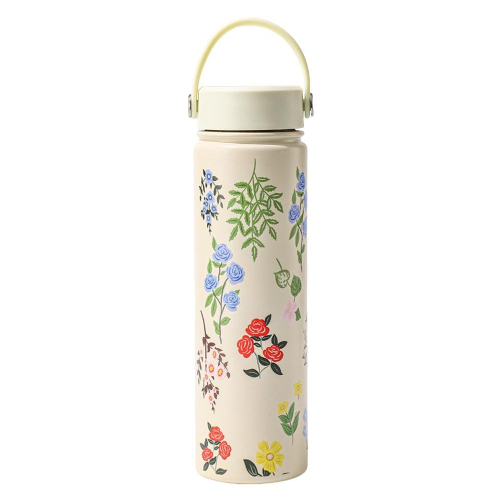 Stainless Steel Water Bottle Flower Printed Coffee Mug Vacuum Handy Cup  Outdoor Travel Office