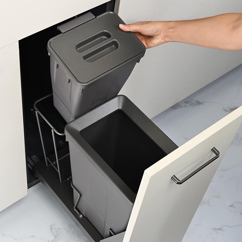 Kitchen Cabinet Embedded Trash Can Hidden Trash Bin Large Capacity Built In Litter Bin Rectangular Plastic Double Bucket Dustbin