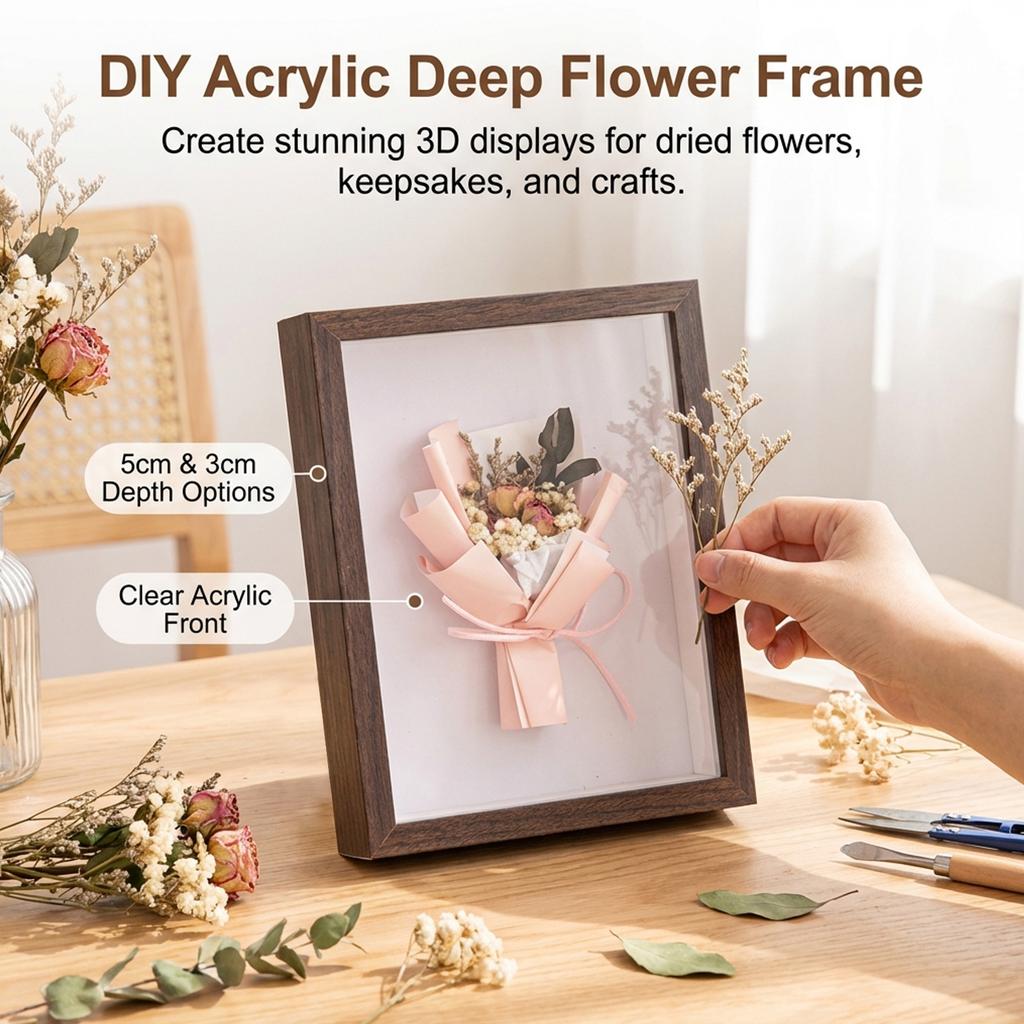 Acrylic Shadow Box Frame A4 Size 5cm Depth for DIY Flower Art Decoration