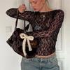 Long Sleeves See Through Lace Crop Top Solid Sexy Bodycon T-Shirt For Women Party Club Autumn Winter Clothes
