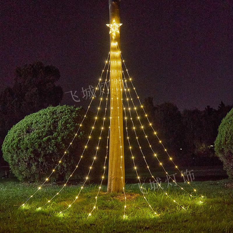 Pentagram Solar LED Waterfall String Lights for Outdoor Christmas Decoration