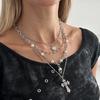 Gothic Diamond Cross Stacked Collarbone Chain, Sweet And Cool Love Skull Pendant Necklace