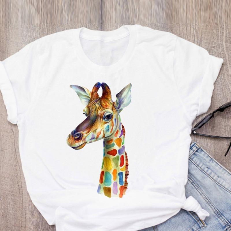Women's Short-sleeved T-shirt Giraffe Print Base Harajuku  Tops  Aesthetic Clothes  Graphic T Shirts Summer polyester fiber