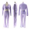 TW492 Stilvolles Dreiteiler-Set für Damen: Einfarbiges Sexy Cropped Lässiger Sportanzug