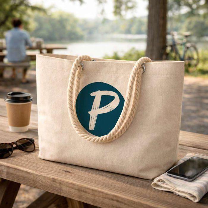 Sac de plage - PLANETEE - Mamounette Meilleure de tous les temps - Coton imprimé France - Anses corde - Grande contenance