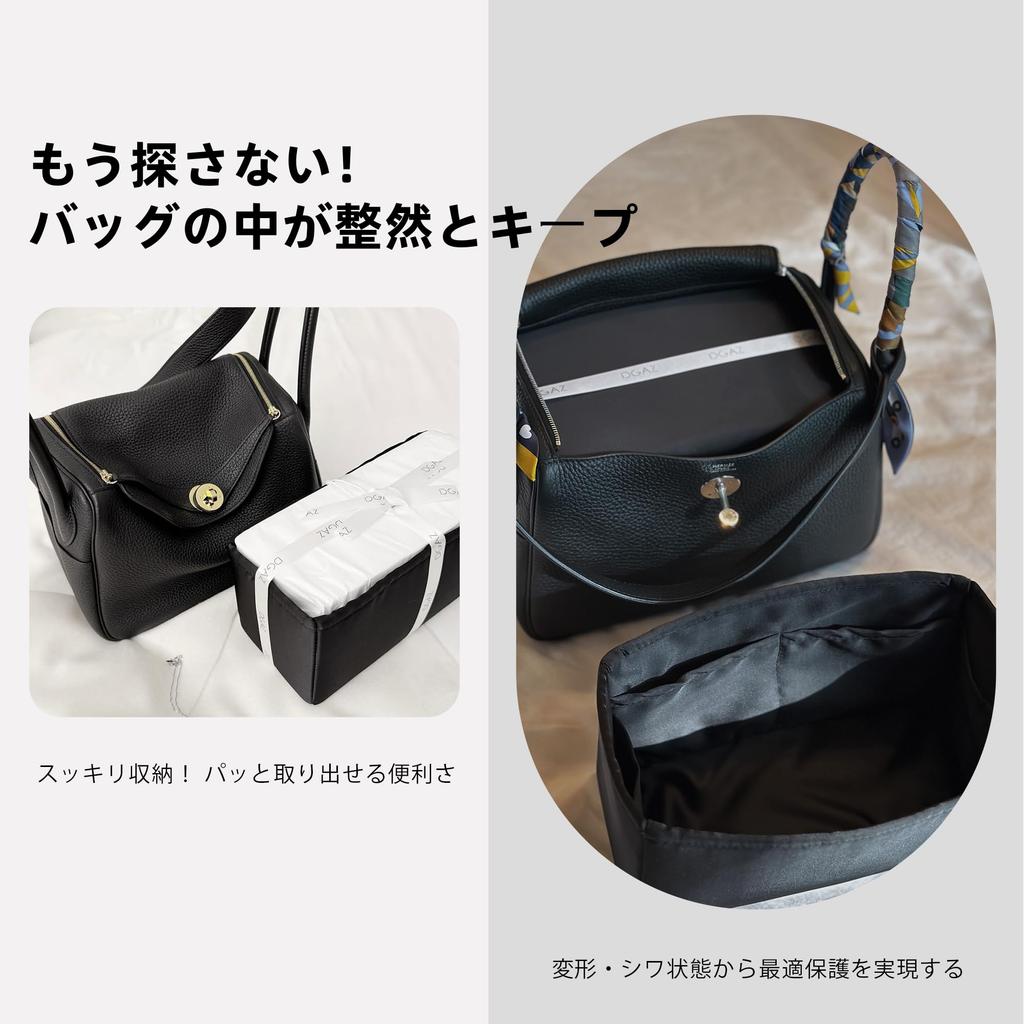 DGAZ Lindy Innentasche, Weich, Luxuriöser Seidensatin, Taschenorganizer, Bag-in-Bag Aufbewahrungstasche mit Multifunktionstaschen, Kompatibel mit Lindy (Schwarz,
