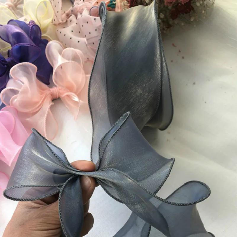 35Meters Wavy Organza Ribbon Silky DIY Hair Bow Making Material Accessories Wide Colorful Gradient Satin Lace Wave Hemming Tape