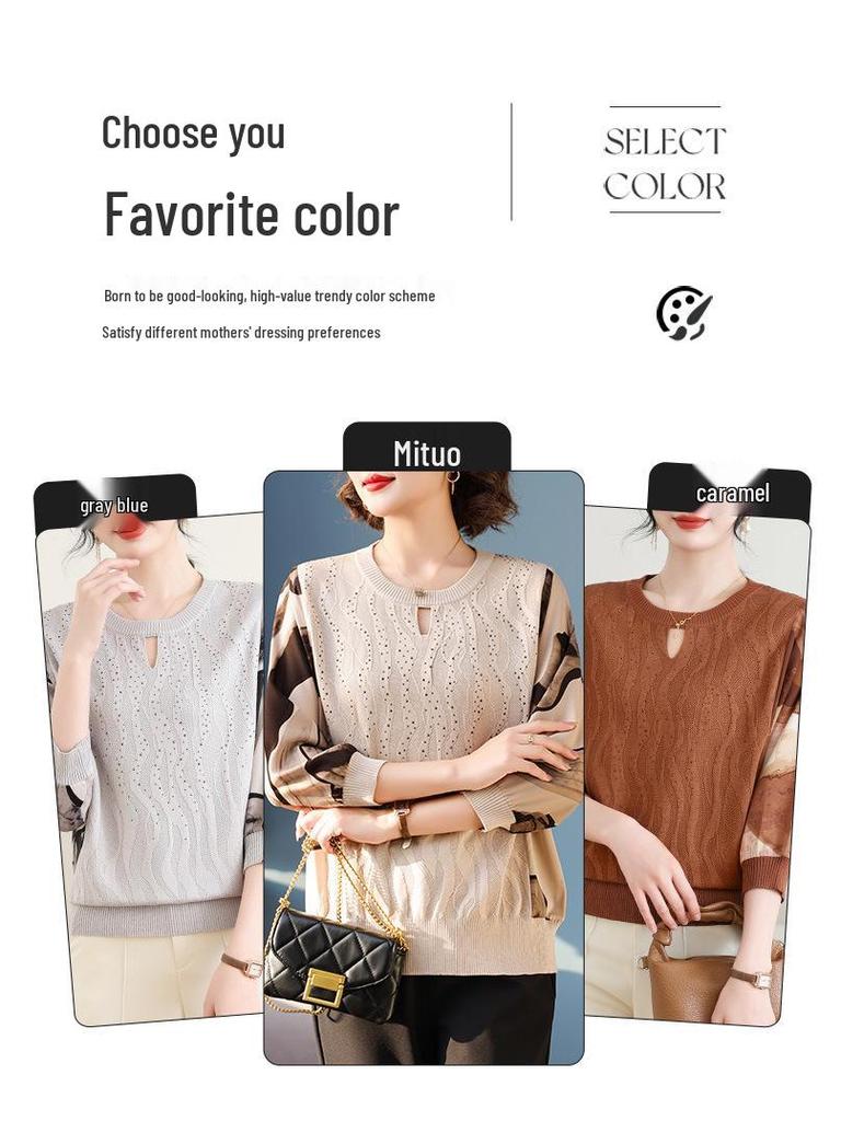 2025 Herbst-Strickoberteil für Mama - Modisches leichtes T-Shirt für Frauen mittleren Alters