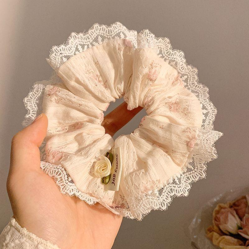 Oversized Lace Large Intestine Hair Ring Women's New High-end Sense Super Fairy Headline Elegant Low-tail Hair Rope Headwear