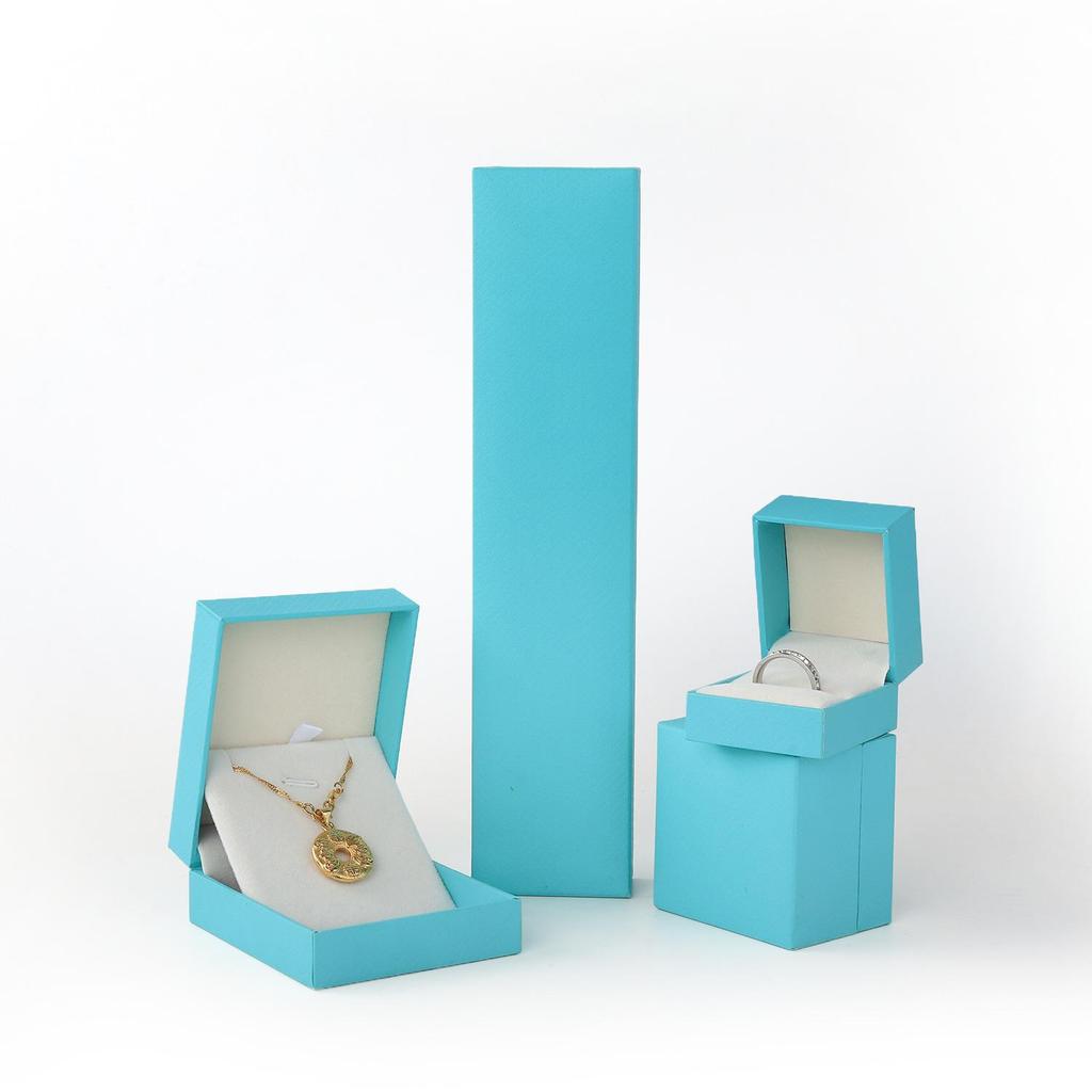 Scatola Portagioie Quadrata Tiffany Blue con Grana di Pelle per Anello, Ciondolo, Bracciale e Accessori