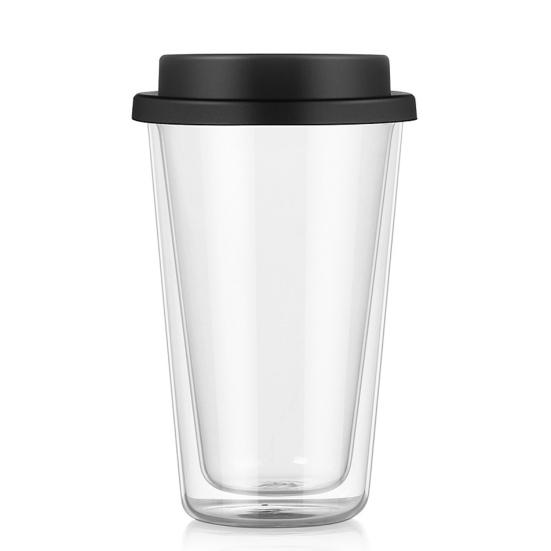 350 ML dobbeltvegget glass med silikonlokk isolert tumbler Reise varm kald drikke te melk høy borosilikatglass kopp kaffekrus