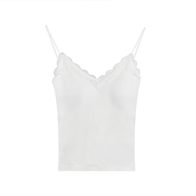 Korean Lace Camisole: Elegant Back Vest with Fixed Cup & Chest Pad