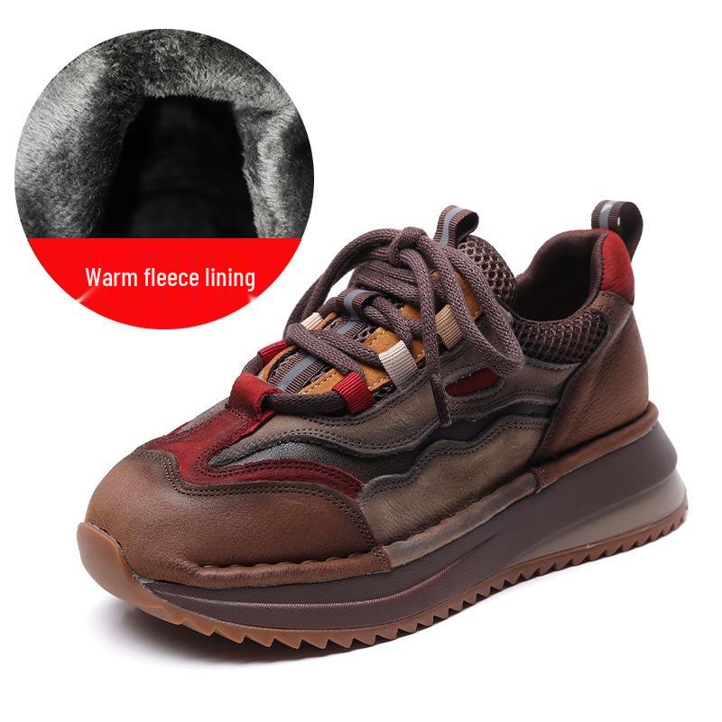 2024 Autumn/Winter Women's Sporty Wedge Heel Cowhide Sneakers - Comfy Soft Sole