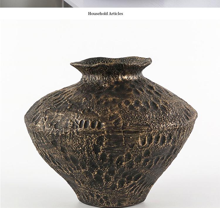 Wabi-sabi Style Retro Mottled Vase: Aged Flower Ornament for Entrance Hall or Living Room. Perfect for Dried Flowers.