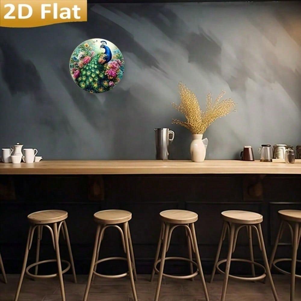 Rainbow Peacock Metal Wall Art, Vintage Aluminum Round Sign 8x8 Inch, Home Decor for Garden Garage Bar
