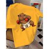 Kids Crewneck T-Shirt, Cartoon Capybara with Red Boxing Gloves Tai Chi Shorts Print
