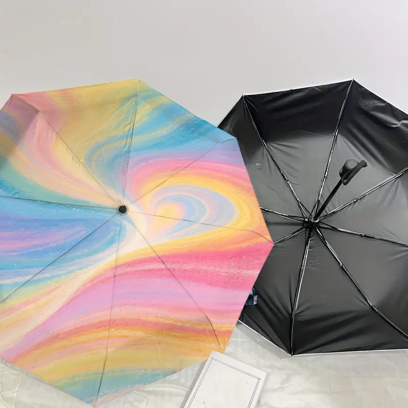 Rainbow Swirl Automatic Opening Folding Umbrella Portable 3 Fold Design with Iron Frame for Outdoor Use,Perfect Gift for Fans,Travelers,