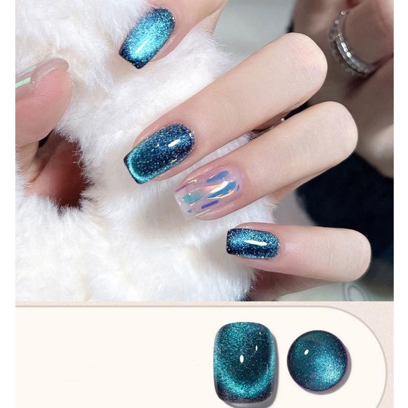 Nail Gel Polish 8ml Nail Polish Small Light Bulb Crystal Cat's Eye Glue Set Manicure Ice Transparent Aurora Flash Nail Polish Glue