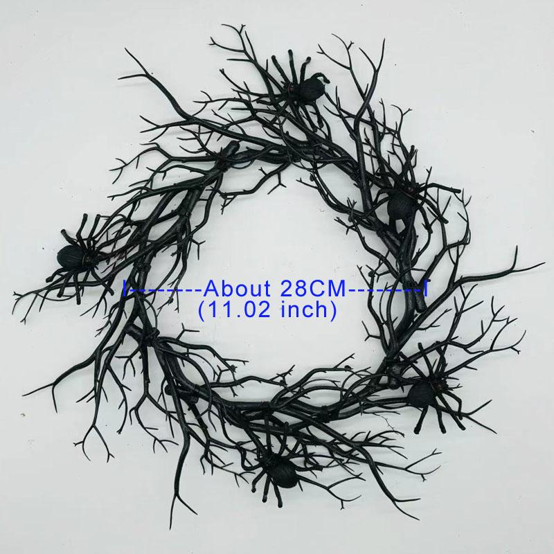 Halloween Decoration Wreath Black Branch with Spider LED Strings Light Battery Powered for Party Home Front Door Wall Decor