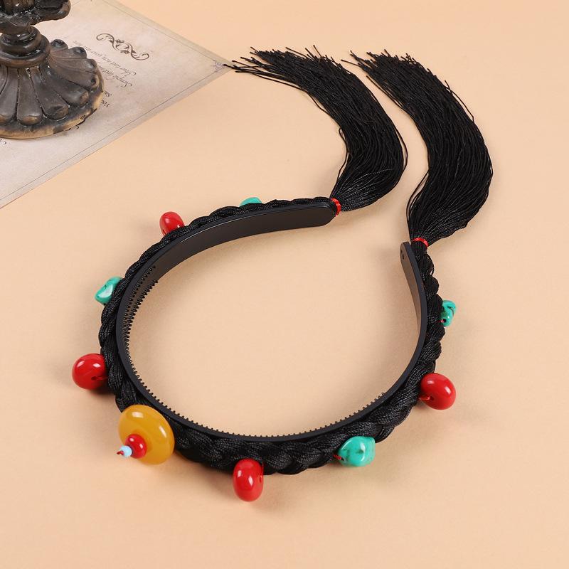 Tibetan simulation hair woven headband retro Tibetan headgear women's turquoise fringed accessories Xizang hair accessories