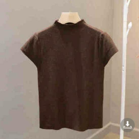 Women's Summer 2026 Elegant Short Sleeve Solid Color High Collar Slim Fit Knit Top