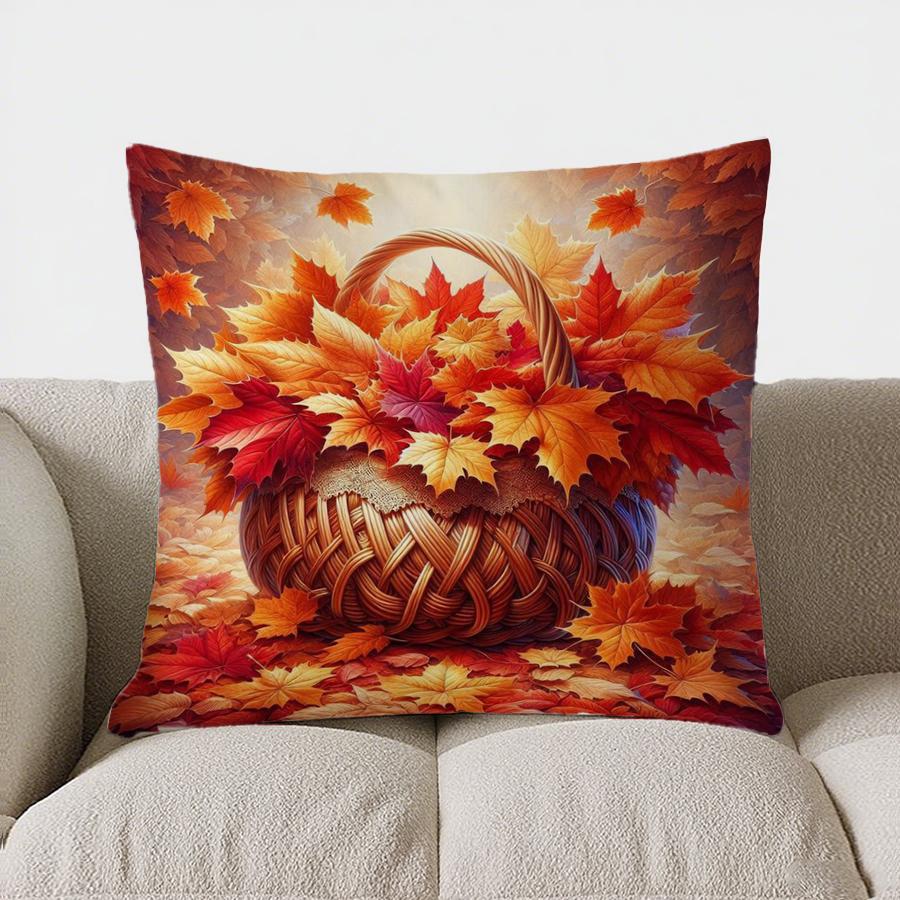 Heimdeko Herbstkorb mit Ahornblättern Kissenbezug Muster Kissenbezug Geeignet für Sofa Schlafzimmer Auto Kissenbezug