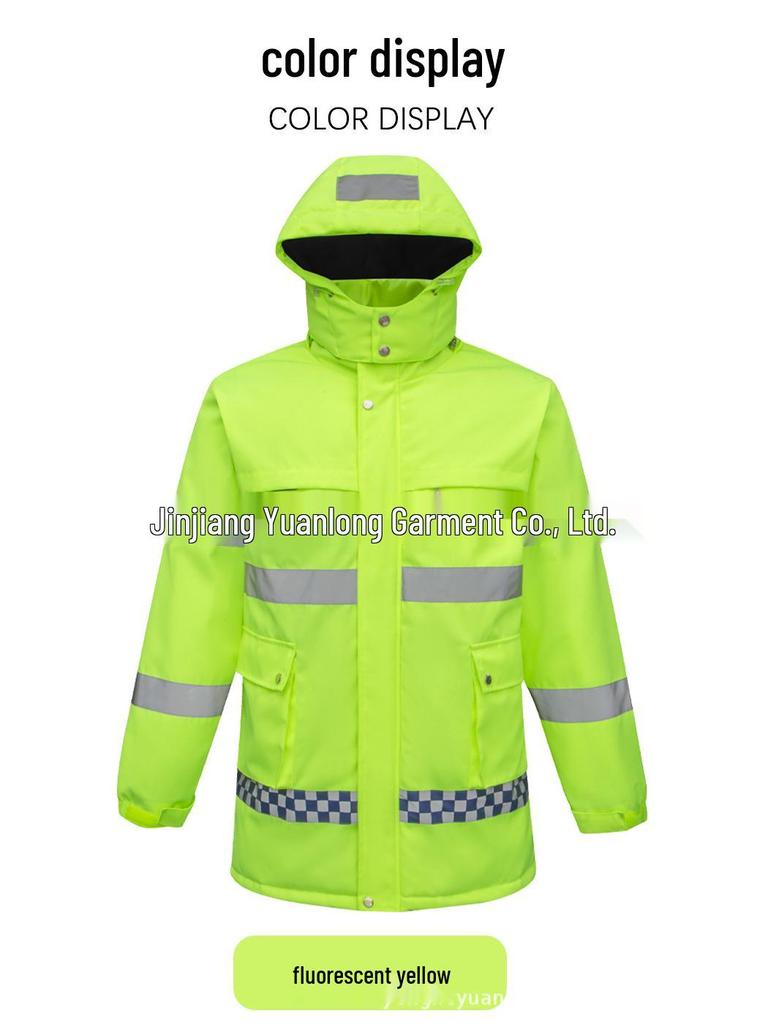 Men's Winter Heating Reflective Jacket - Thick, Rainproof, Cotton-Padded Workwear for Road Administration and Highway Duty