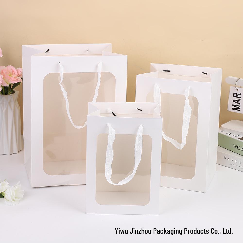 Verdickte Kraftpapier Geschenktüte mit Fenstergriff für Souvenirs und Blumen, Auf Lager