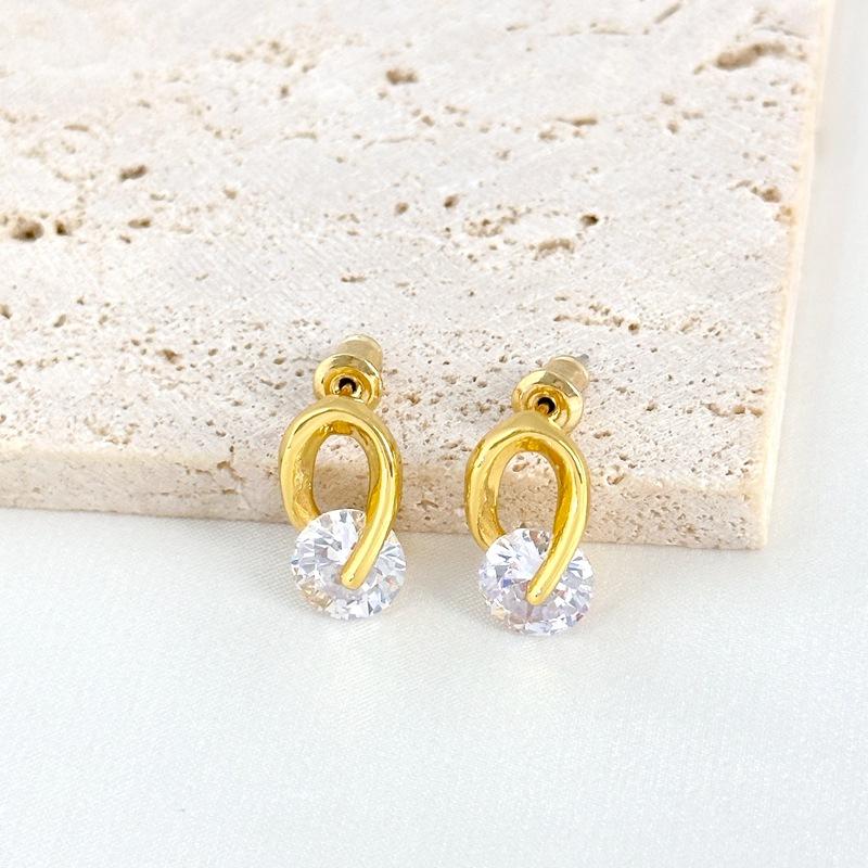 French Fashion Temperament Earrings Women S High-End Zircon Oval Stud Earrings