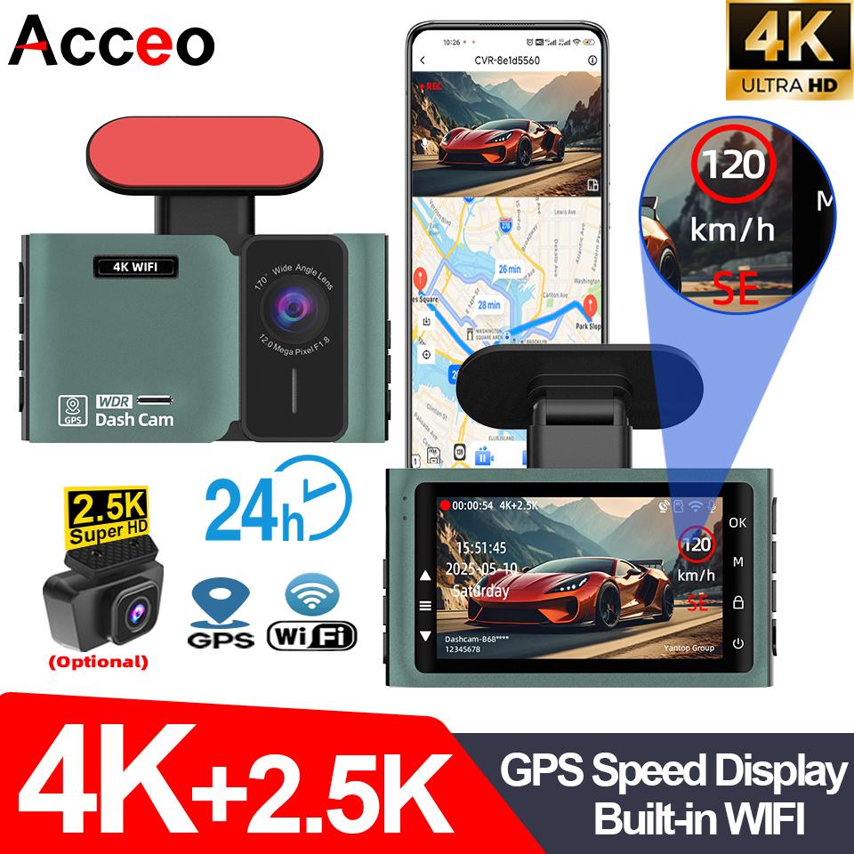 

E-ACE 4K Видеорегистратор 2.5K Камера заднего вида Двойной объектив Двухканальный Автомобильный видеорегистратор Поддержка WIFI GPS Ночное видение Циклическая запись Черный ящик NO TF Card