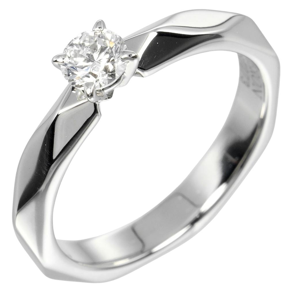 Boucheron Faceted Solitaire Ring 0.21ct VVS1/E/VG Pt950Platinum/diamond #3.7(US Size) 4g Women Used