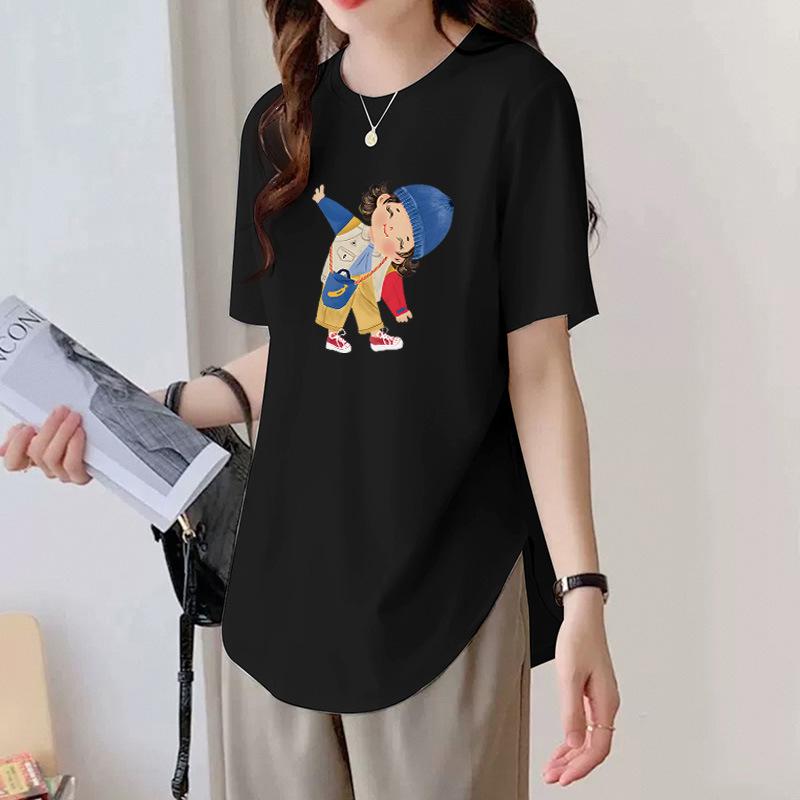 White Short-sleeved T-shirt for Women's Summer New Curved Hem Loose Solid Color Half-sleeved Stylish Unique Top