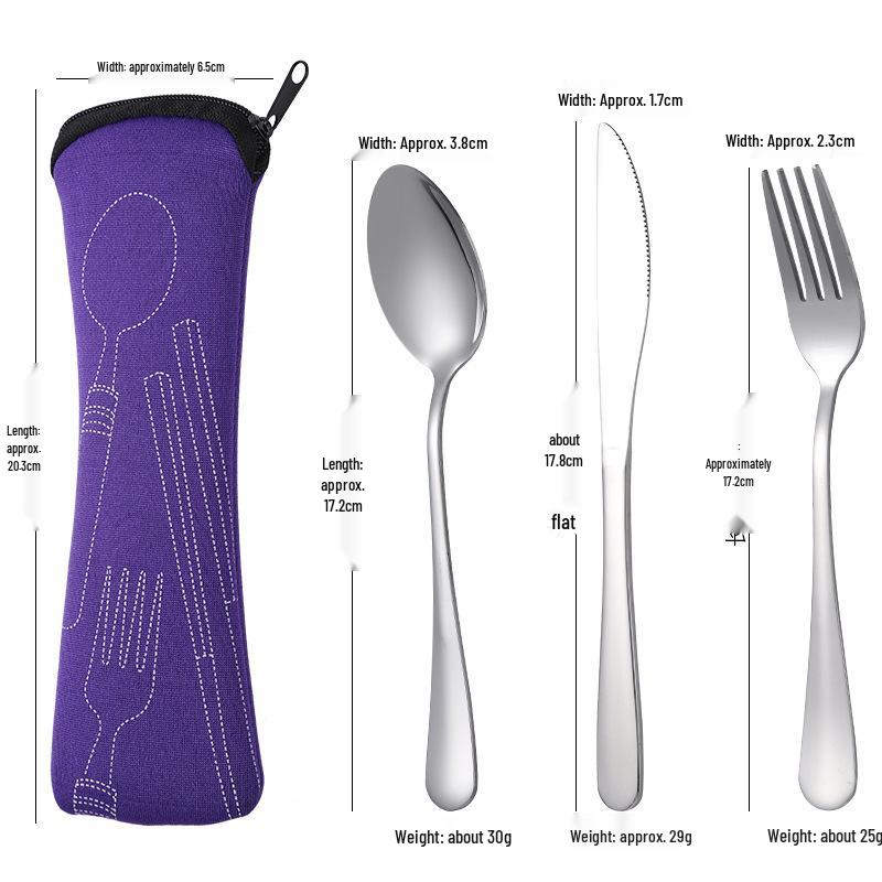 Stainless Steel Portable Cutlery Set with Cloth Bag - Includes Knife, Fork, Spoon & Chopsticks for Outdoor Travel