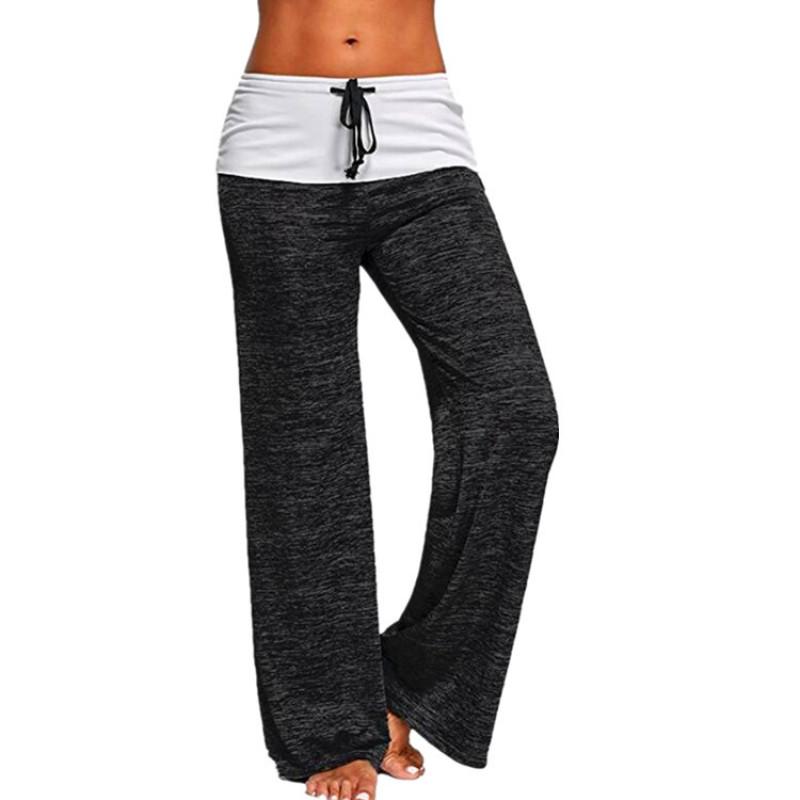 Hot Dames Kleurblok Wijde Pijpen Yoga Broek Midden Taille Losse Lange Broek Hofbroek Dames Sportbroek Trekkoordbroek
