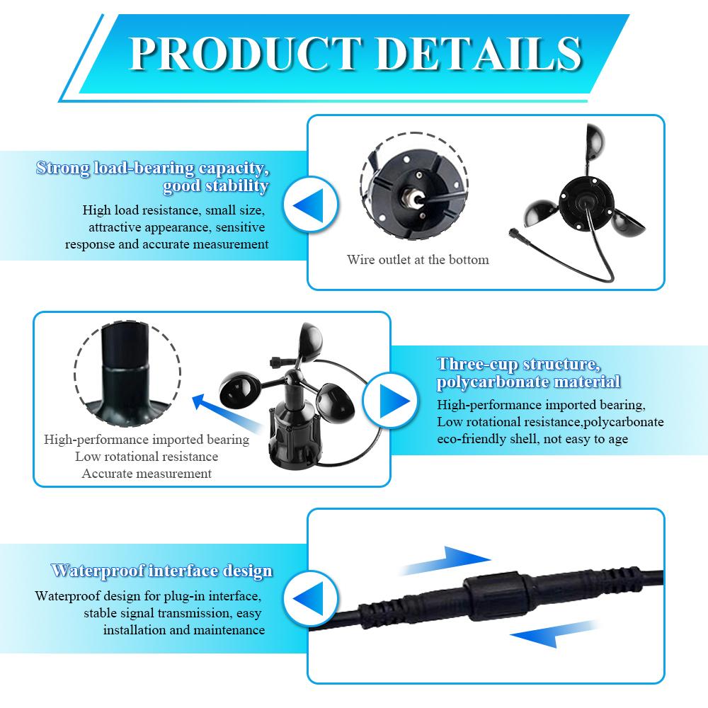 30m/s Wind Speed Sensor Weather Station Outdoor 3 Cup Anemometer Sensor High Precision Output RS485 4-20MA 0-5V 0-10V PNP NPN